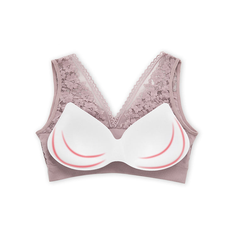 New arrival ladies elegant seamless lace underwear wireless removable pad push up vest bra