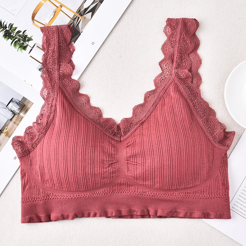 Women's seamless underwear removable pad sexy bralette push up lace wireless bra