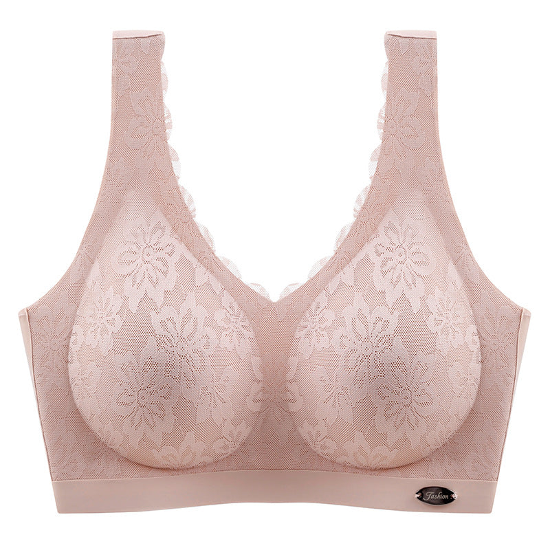 New Thai Latex Laser-Cut Bra Women Comfortable Push Up Wireless Bra Underwear Soft Women Lace Sleeping Bra