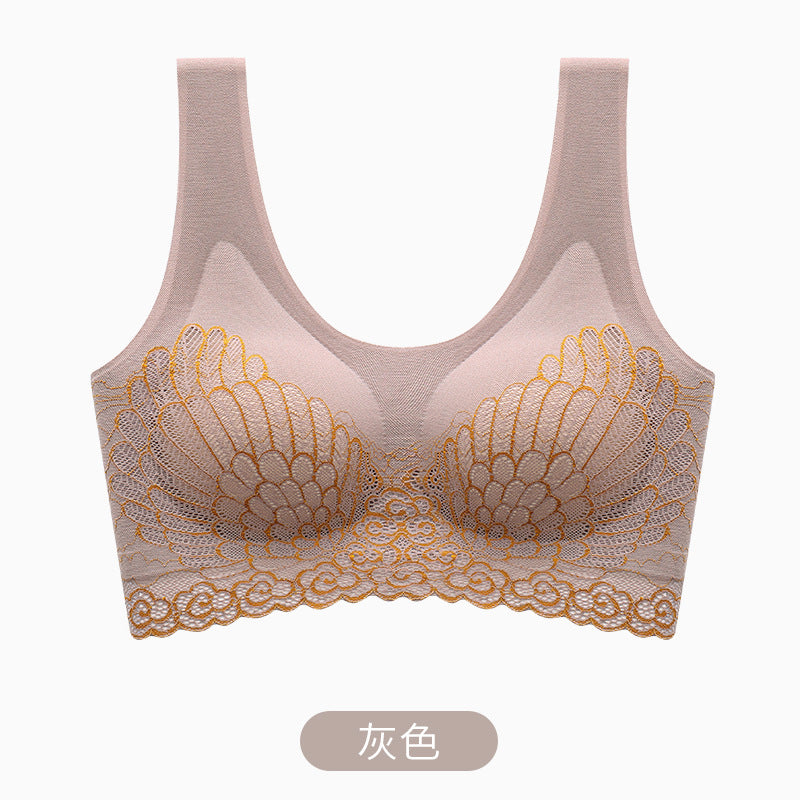 Women Comfortable Sexy Full Cup Bra Vest Lace Latex Padded Bralette One-Piece Wireless Plus Size Wire-free Bra
