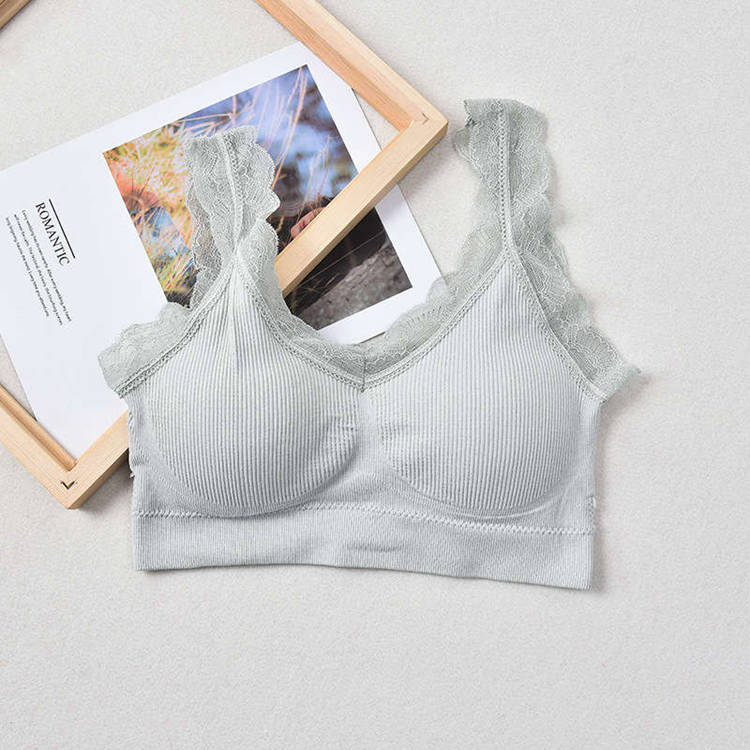 Summer yoga bra tank top soft lace seamless bra casual breathable wireless removable pad vest
