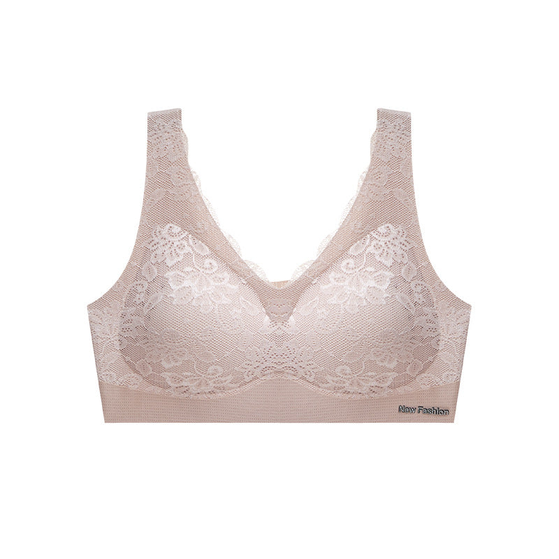 Summer Wireless Bra One-piece Gathered Underwear for Women Laser Cut Breathable Lace Sports Sleeping Bralette