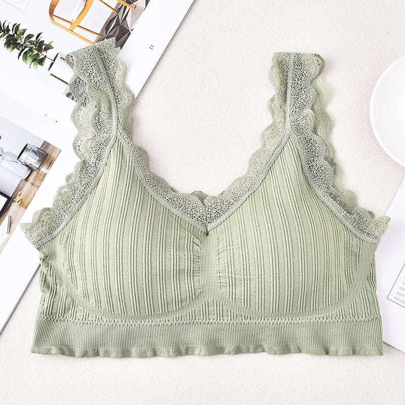 Women's seamless underwear removable pad sexy bralette push up lace wireless bra