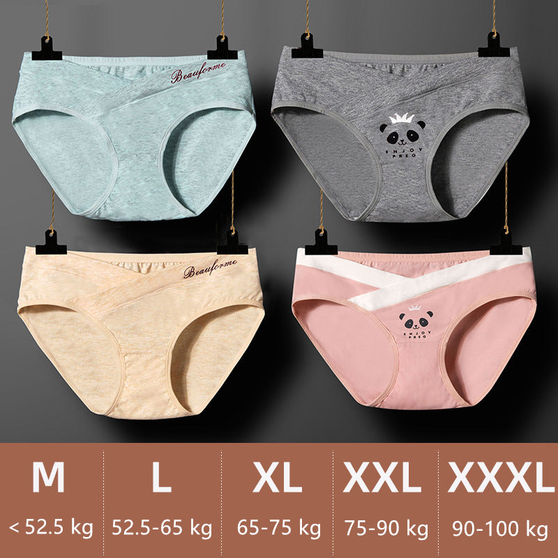 4 Piece Pregnancy Underwear Low Waist Briefs Cute Cartoon Under Bump Cross-Criss Maternity Panties