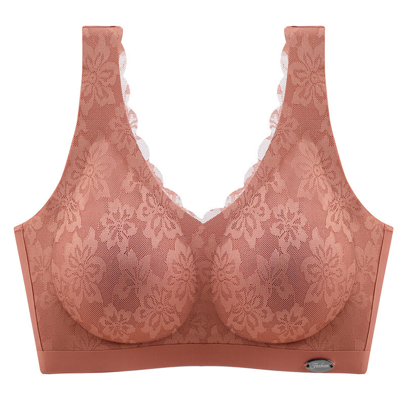 New Thai Latex Laser-Cut Bra Women Comfortable Push Up Wireless Bra Underwear Soft Women Lace Sleeping Bra