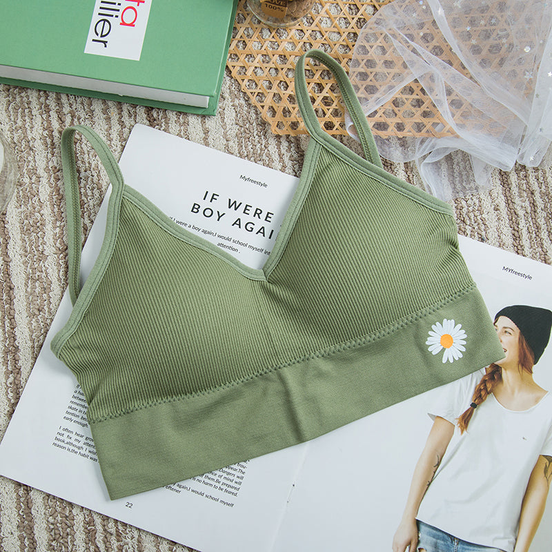 Ladies bralette daisy print camisole bra wire free yoga bra removable padded ribbed bra