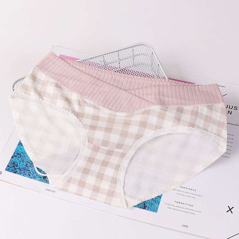 New Pregnant Women's Underwear Plaid Low-waist Breathable Pregnancy Maternity Panties Belly Support Briefs