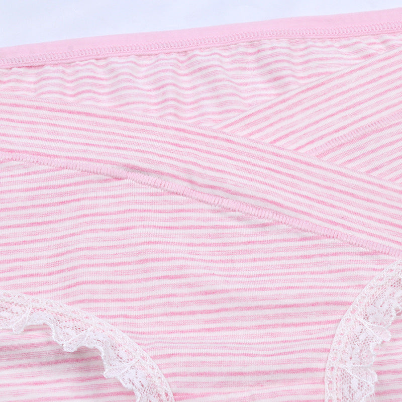 Women Under the Bump Maternity Panties Postpartum Underwear Soft Cotton Lace Briefs Underpants Striped Pregnancy Panties