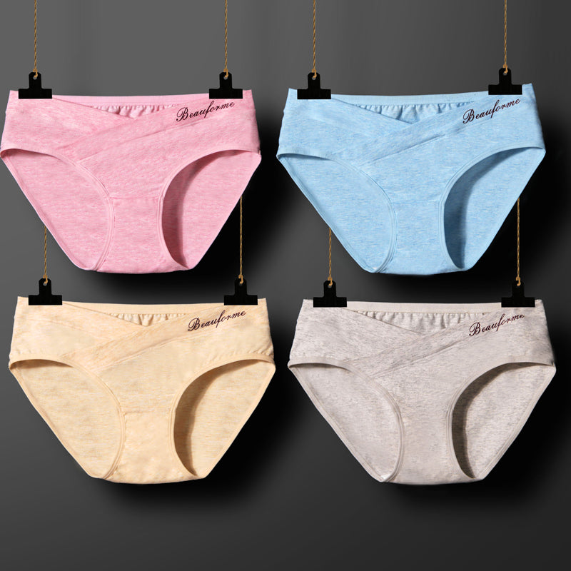 4 Piece Pregnancy Underwear Low Waist Briefs Cute Cartoon Under Bump Cross-Criss Maternity Panties