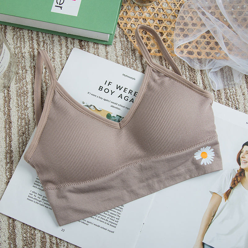 Ladies bralette daisy print camisole bra wire free yoga bra removable padded ribbed bra