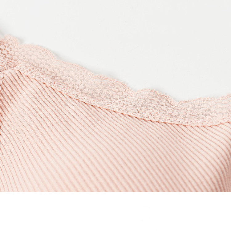 Wholesale seamless elastic double straps bralette girls removable padded camisole sexy v neck lace tube top wireless sports bra
