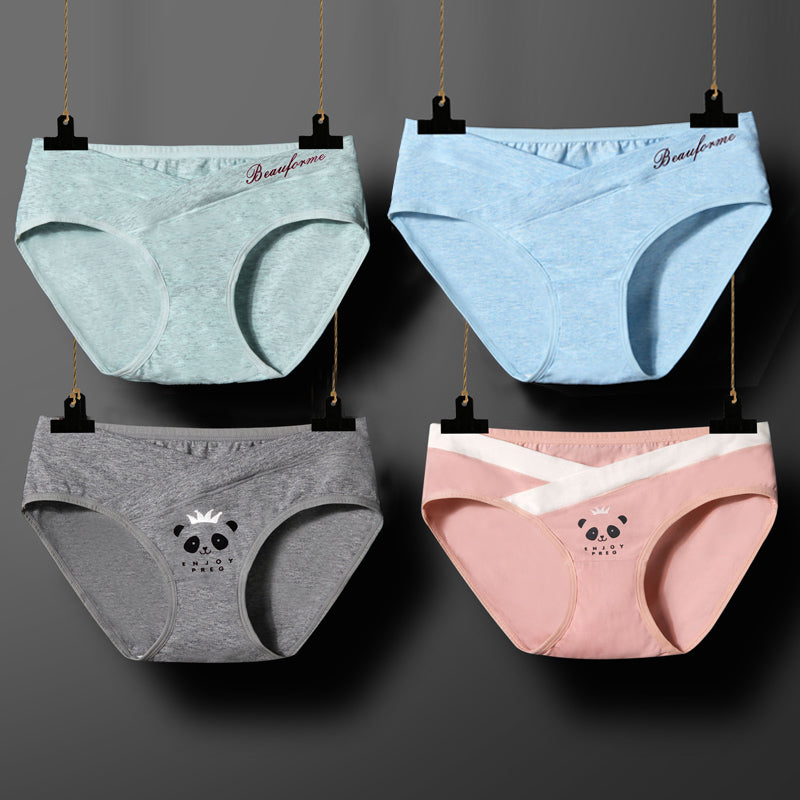4 Piece Pregnancy Underwear Low Waist Briefs Cute Cartoon Under Bump Cross-Criss Maternity Panties
