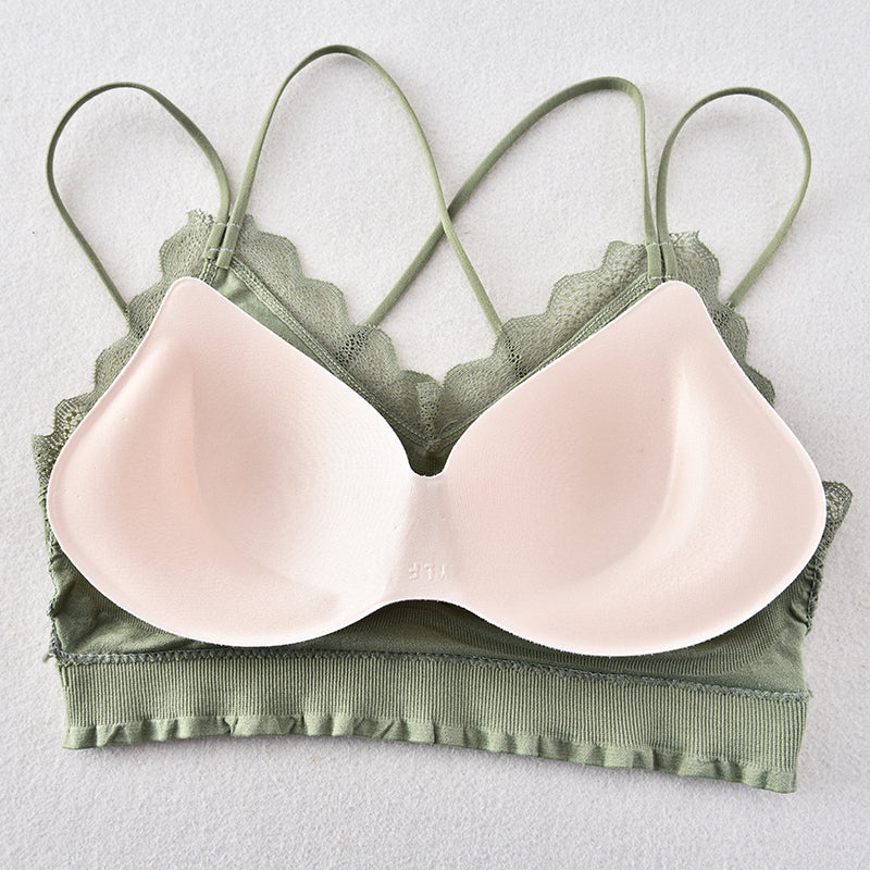 Sexy women double strap lace bralette underwear crisscross bra backless camisole