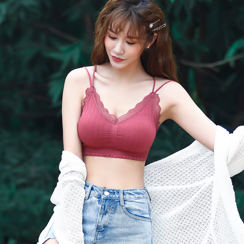 Sexy women double strap lace bralette underwear crisscross bra backless camisole