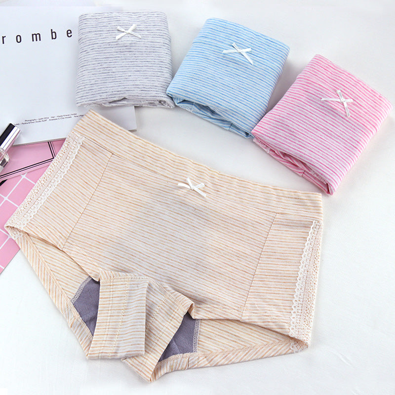 New striped skin friendly women's boxer briefs bow lace large size pregnant women's panties