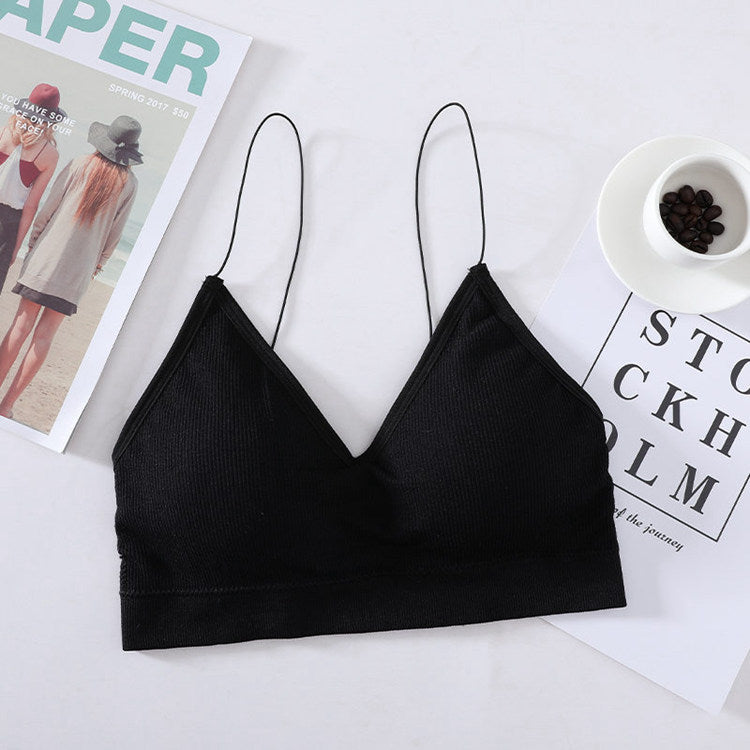 Sexy spaghetti straps wire free sports bra soft breathable young ladies removable pad tube top camisole