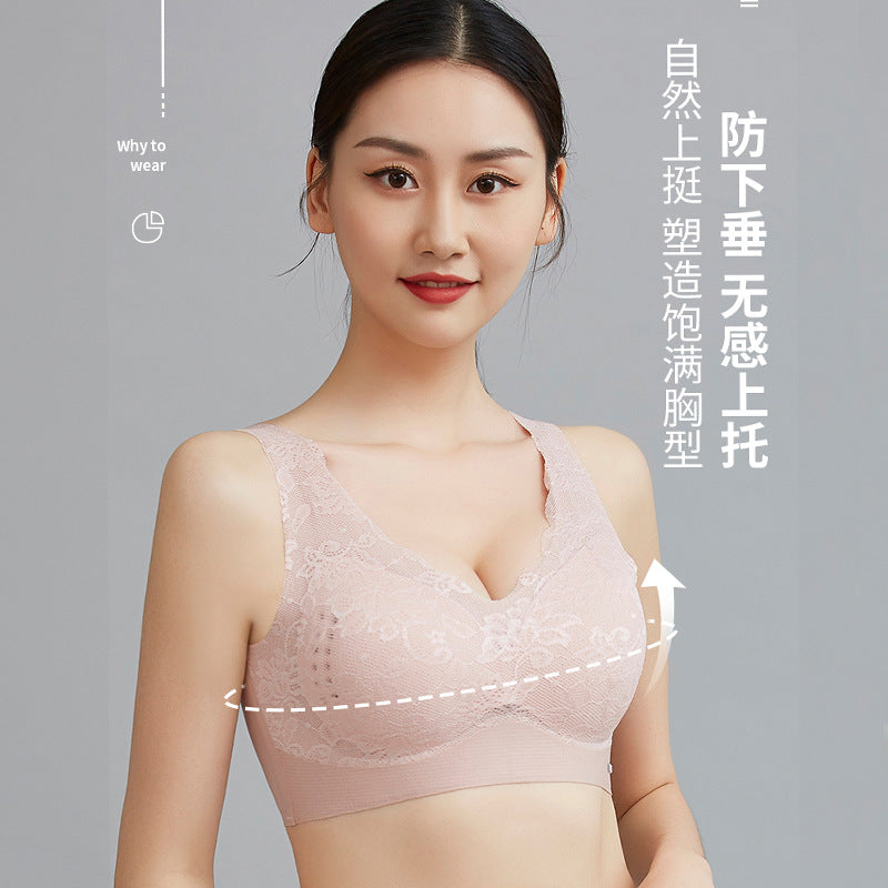 New Lace Seamless Underwear Women's Beauty Back No Steel Ring Ventilation Holes Cloth To Prevent Exposure Thin Summer Sleep Bra