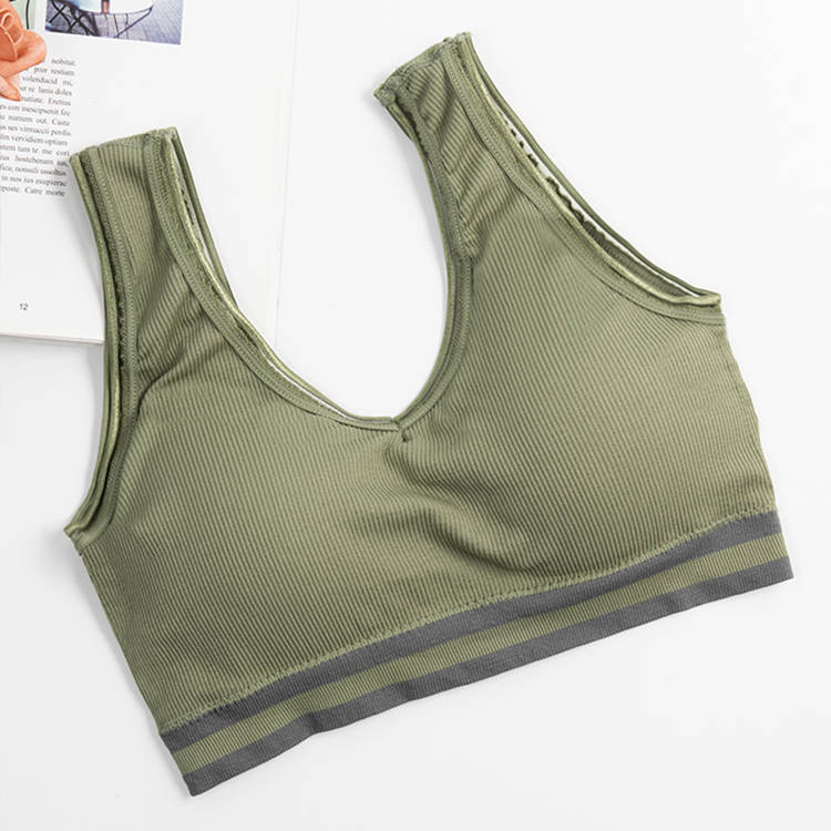 Wholesale young ladies wire free V neck sexy running yoga bra women push up removable pad breathable seamless sports underwear