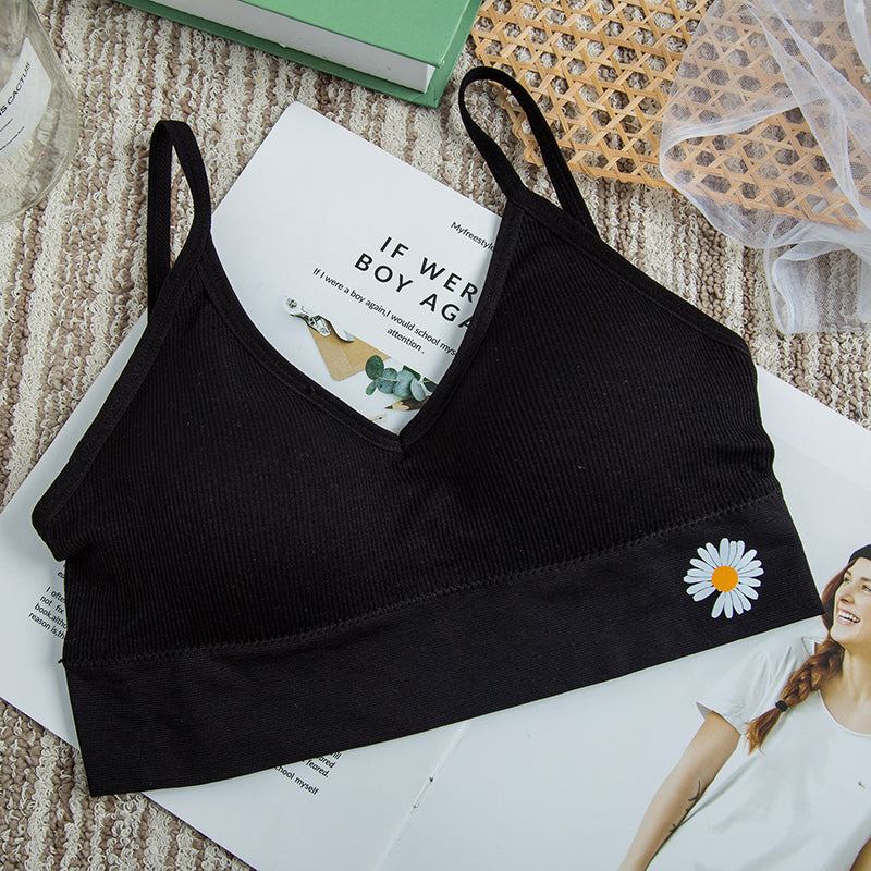 Ladies bralette daisy print camisole bra wire free yoga bra removable padded ribbed bra