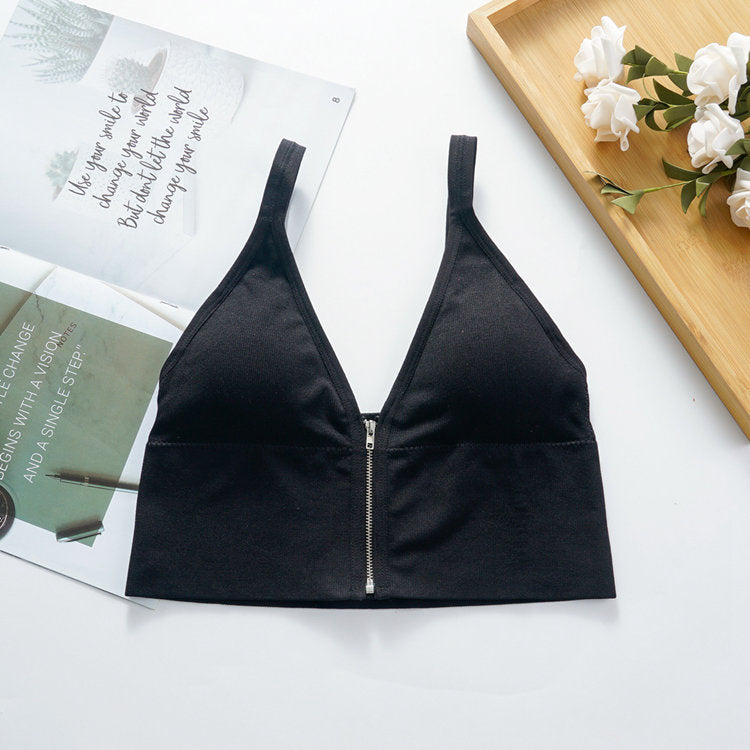 Fashion front zipper removable padded vest bra stretchy backless wireless sports yoga bra