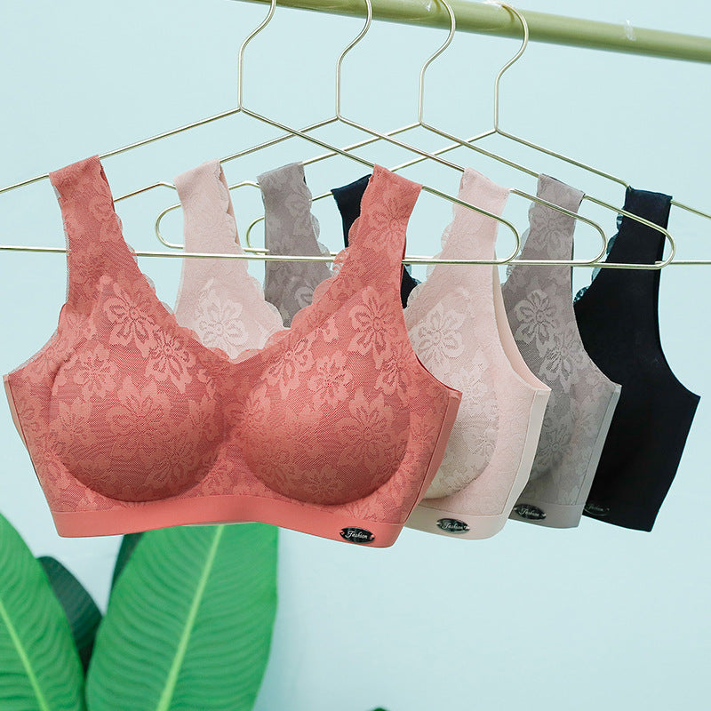 New Thai Latex Laser-Cut Bra Women Comfortable Push Up Wireless Bra Underwear Soft Women Lace Sleeping Bra