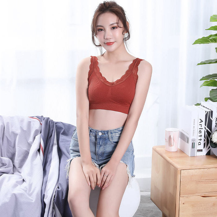 Summer yoga bra tank top soft lace seamless bra casual breathable wireless removable pad vest