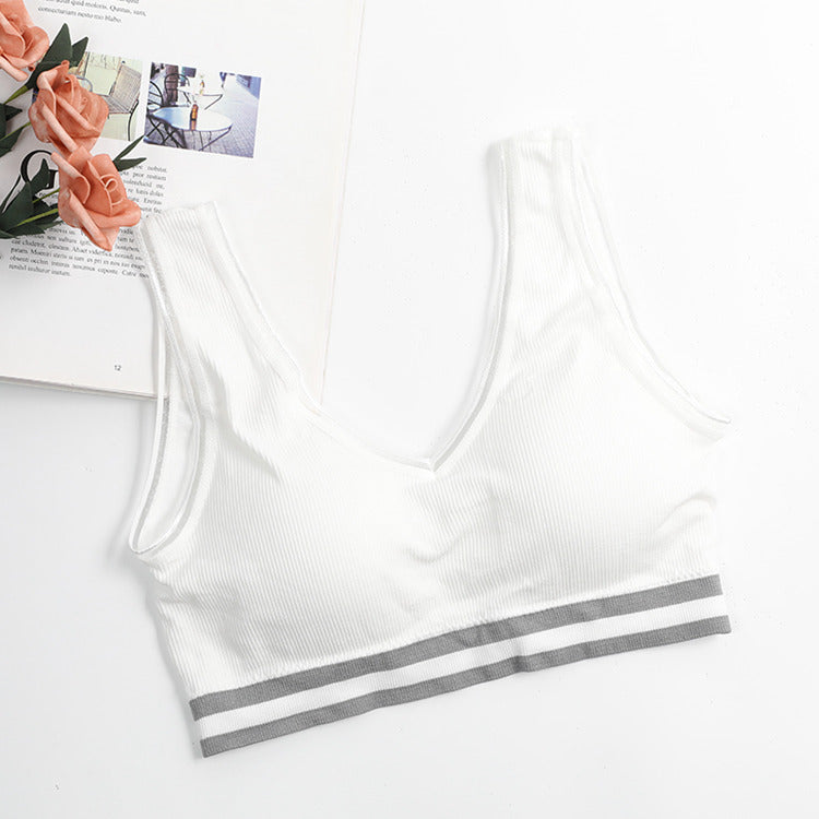Wholesale young ladies wire free V neck sexy running yoga bra women push up removable pad breathable seamless sports underwear