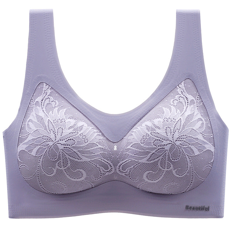 Thai Latex Underwear Women's Seamless No Steel Ring Thin Section Small Chest Gathered Sports Bra Back Button Beautiful Back Bra