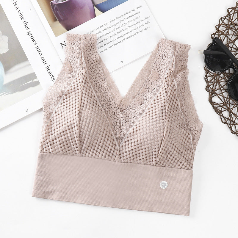 New Beauty Back Sports Tube Top Bra Seamless Sexy Lace Underwear Women's Fitness Wire-free Comfortable Vest Bralette