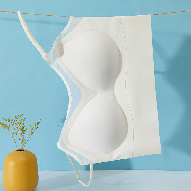 Summer Thin Beautiful Back Underwear Women's Anti-glare Mesh Open Back Small Chest Gathered Seamless One-piece Vest Wrap Chest