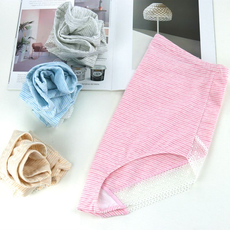 High quality cotton striped pregnant women's briefs high waist lace adjustable belly support maternity panties