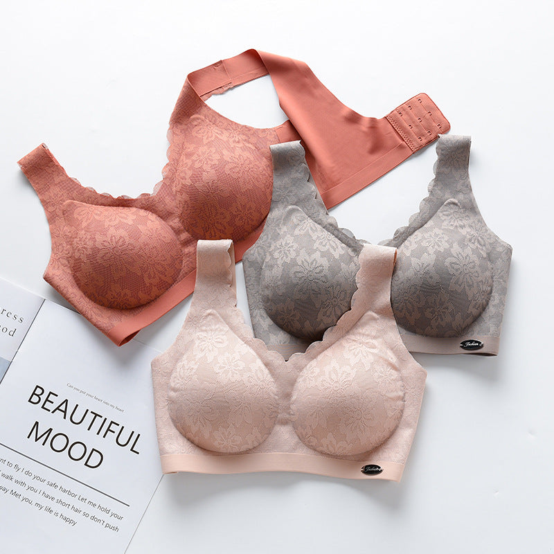 New Thai Latex Laser-Cut Bra Women Comfortable Push Up Wireless Bra Underwear Soft Women Lace Sleeping Bra