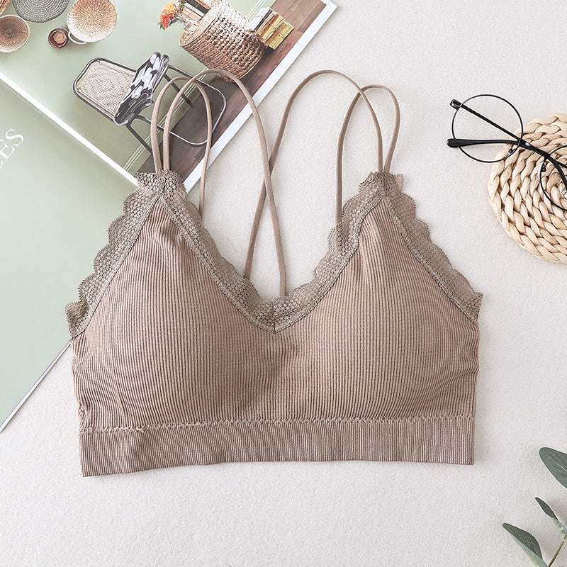 Lace sexy bra top push up wireless removable padded bralette