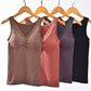 Women's winter autumn cotton terry thermal underwear stretchy slim push up shapewear lace V neck removable pad seamless vest
