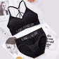 Sexy breathable sport fitness vest brief set letter print removable pad bra women's backless bandage seamless sport bra top