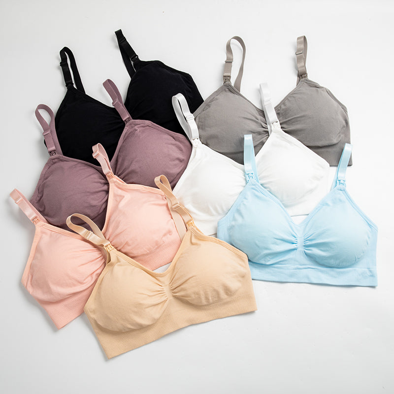 Seamless hands free nursing bra adjustable straps breathable removable padded maternity bras for breastfeeding