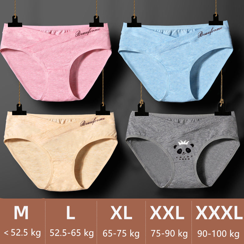 4 Piece Pregnancy Underwear Low Waist Briefs Cute Cartoon Under Bump Cross-Criss Maternity Panties