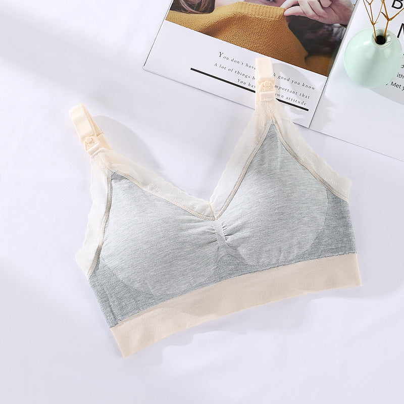 New Pregnant Women Breastfeeding Underwear Modal Front Buckle Postpartum High Elastic Gathered Nursing Bra With Removable Padded