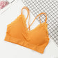 Wholesale seamless elastic double straps bralette girls removable padded camisole sexy v neck lace tube top wireless sports bra