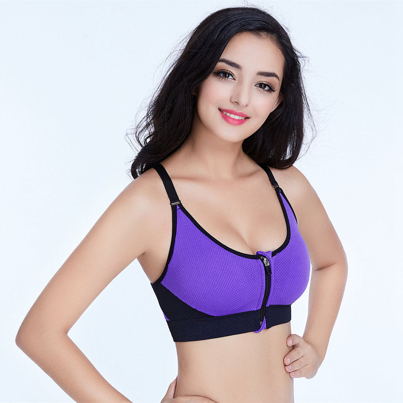 Custom Adjustable Front Zipper Women's Sports Bra Running Yoga Fitness Bra