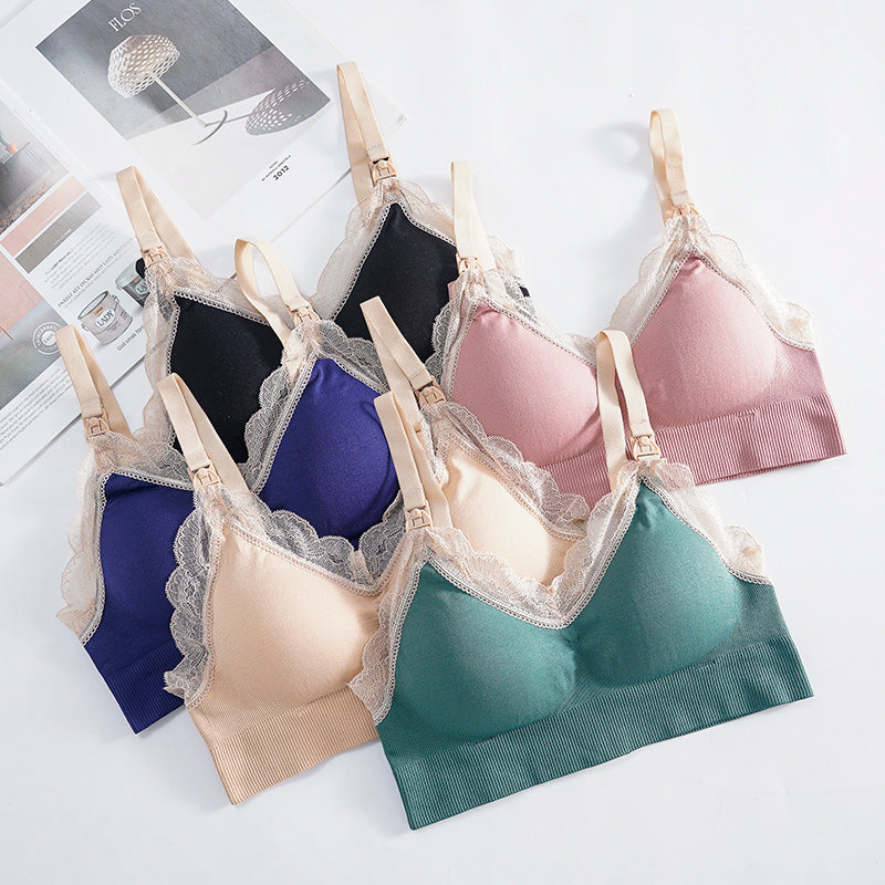 Wireless Front Open Nursing Bra Soft Lace Breathable Seamless Maternity Breastfeeding Bras For Pregnant Women