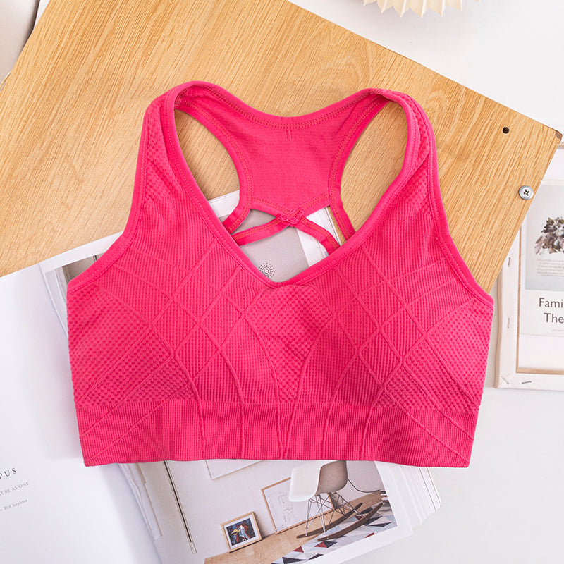 New Arrival Elastic Removable Pad Fitness Cross Strap Padded Gym Yoga Halter Top Seamless Sports Bra For Women