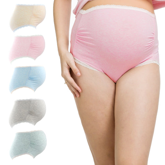 Plus Size High Waist Pregnancy Panties Cotton Lace Pregnant Briefs Over the Bump Breathable Maternity Panties For Women