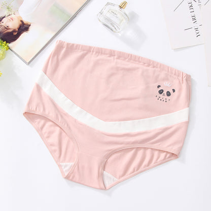 Breathable plus size cute cartoon print maternity underwear adjustable high waist over bump belly lift pregnant women's panties
