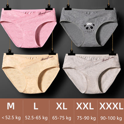 4 Piece Pregnancy Underwear Low Waist Briefs Cute Cartoon Under Bump Cross-Criss Maternity Panties