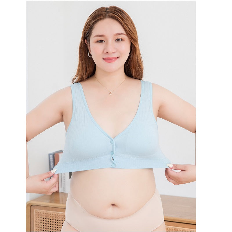 Front Closure Plus Size Women's Feeding Bra Fat Mother Comfortable Seamless Nursing Bra Removable Double Straps Postnatal Bra