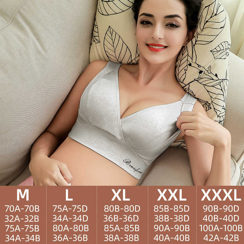 High elastic breathable wireless nursing bra cotton side closure breastfeeding underwear removable padded maternity bra