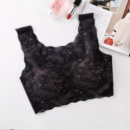 Women Comfortable Wireless Padded Bra One-Piece Sports Yoga Bralette Floral Lace Crop Top Bra