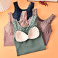 Cotton terry lace slim thermal seamless underwear soft women winter V-neck vest with removable pad
