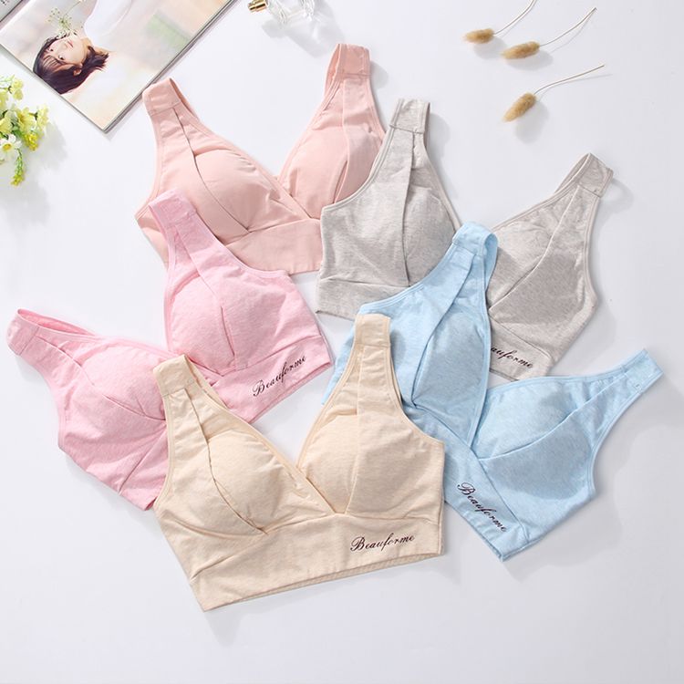 High elastic breathable wireless nursing bra cotton side closure breastfeeding underwear removable padded maternity bra